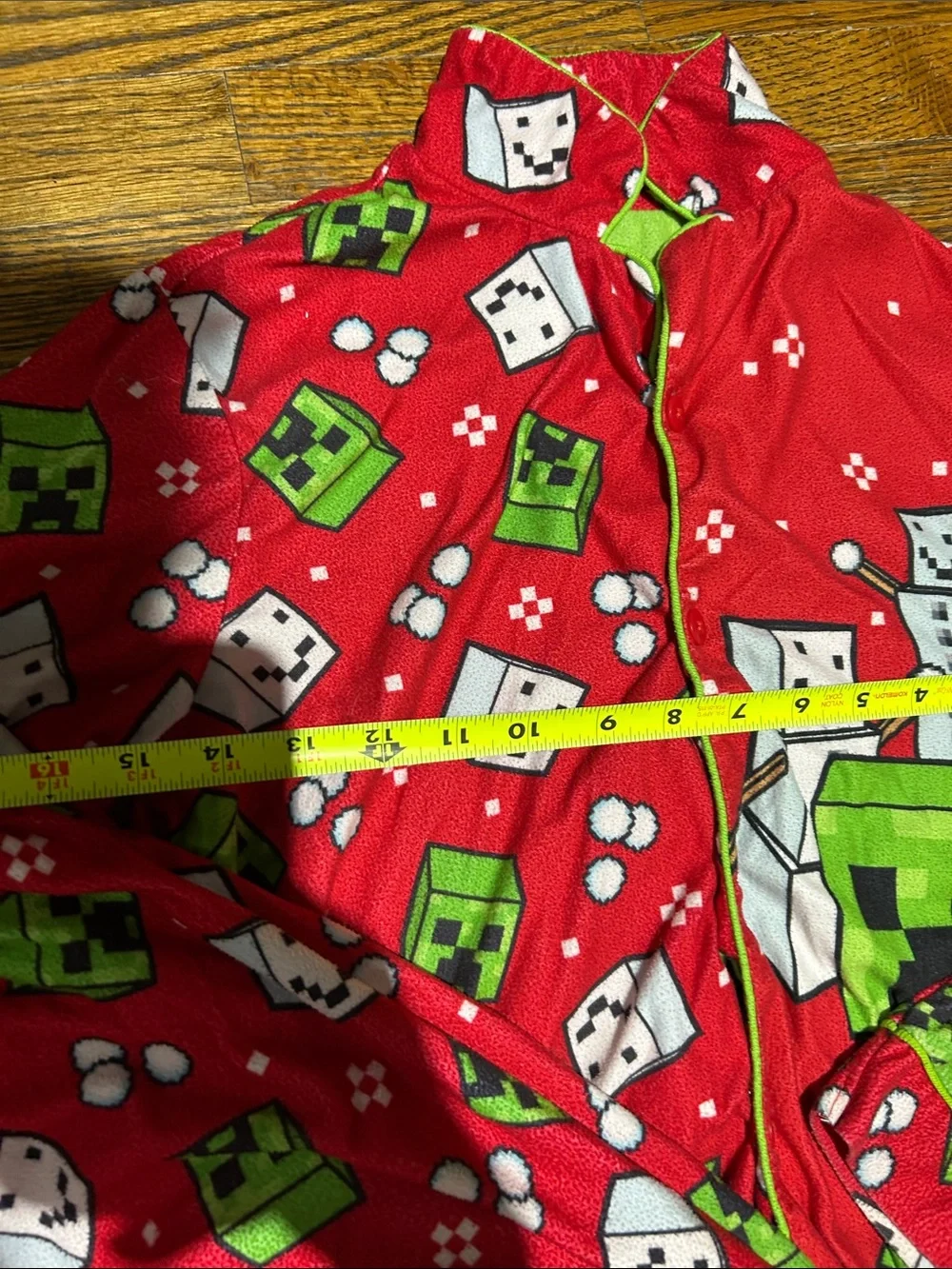Large Red Kids Pajama Set with Green & White Game Character Print